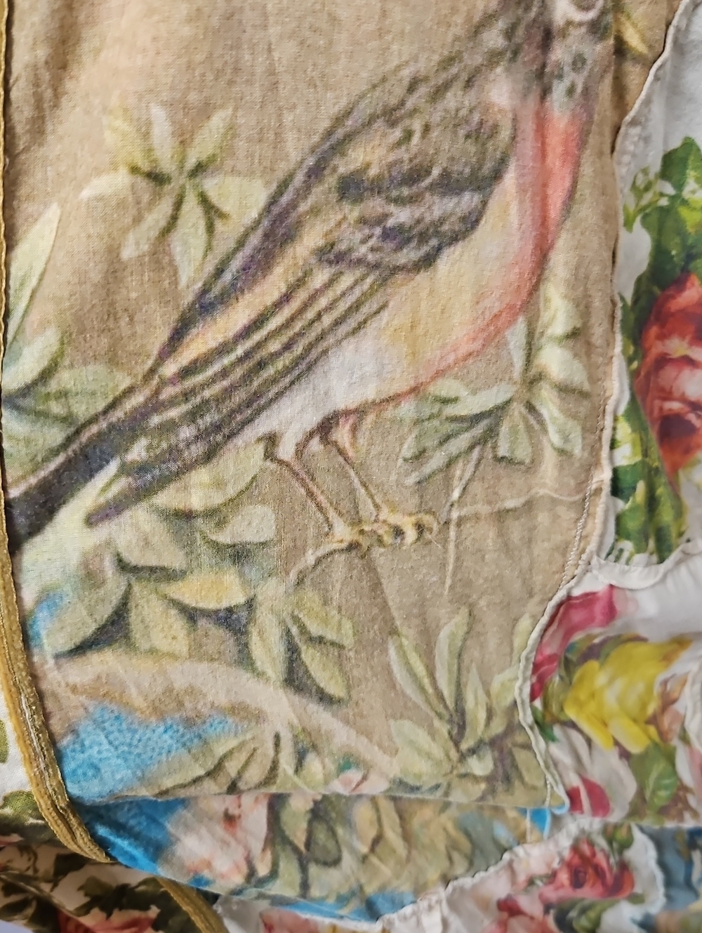 Magnolia Pearl Floral Patchwork Cotton Kimono Vintage Roses And Birds - Picture 5 of 12